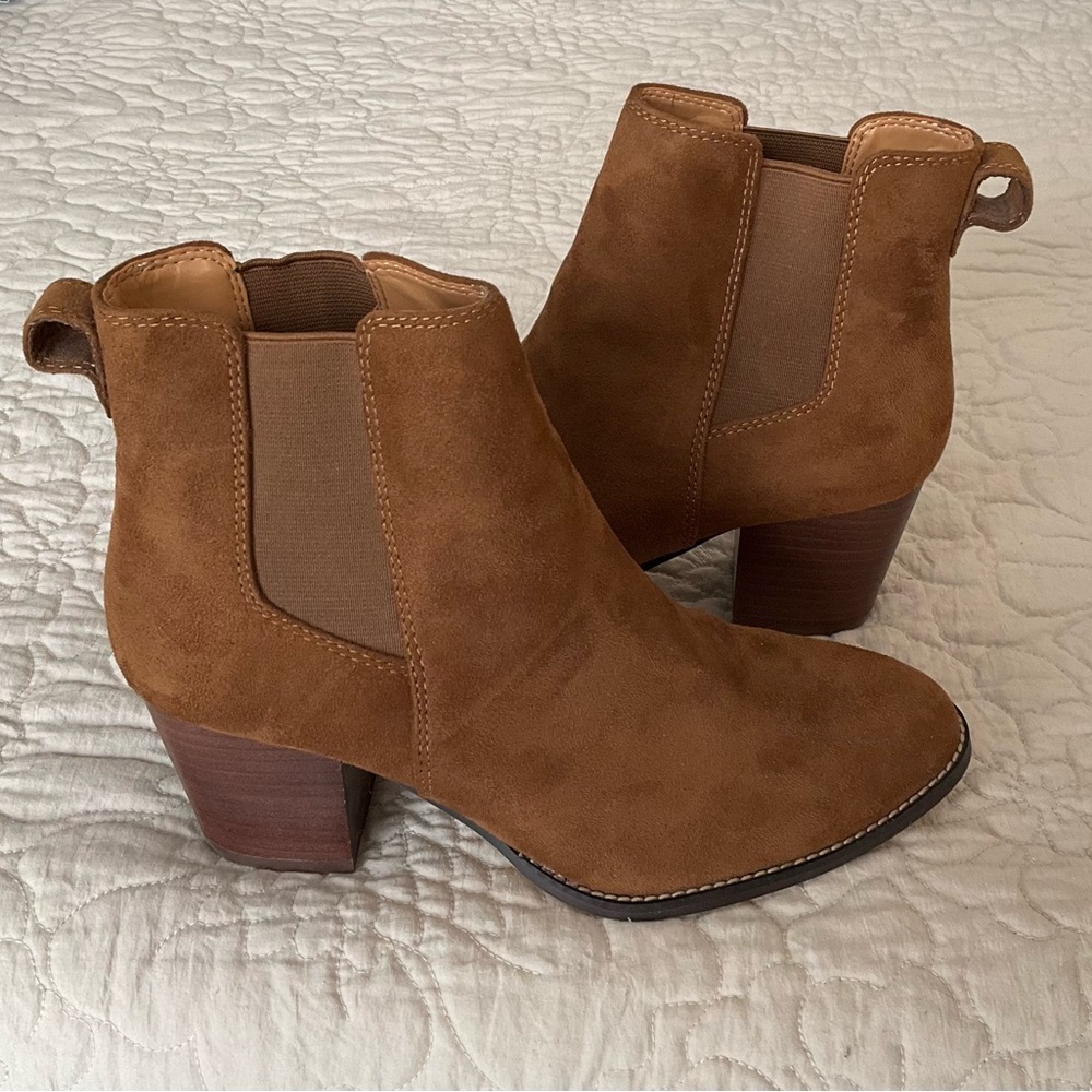 J. Crew Suede Chelsea Ankle Boots in Cognac Brown